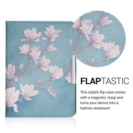 kwmobile Flip Case Compatible with Tolino Shine (2013) Case - eReader Case - Magnolia Taupe White Blue Grey