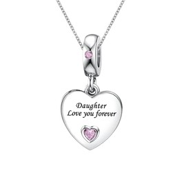 KunBead Daughter Pink Heart I Love You Forever 18 inch Family Charm Birthday Pendant Necklace for Women