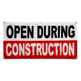 4 Less Co 2x4 Feet OPEN DURING CONSTRUCTION Banner Sign Fabric Polyester With Grommets wrb