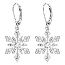 Snowflake Earrings for Women Sterling Silver Christmas Snowflake Earrings Dangle Drop Jewelry Winter White Leverback Christmas Gifts