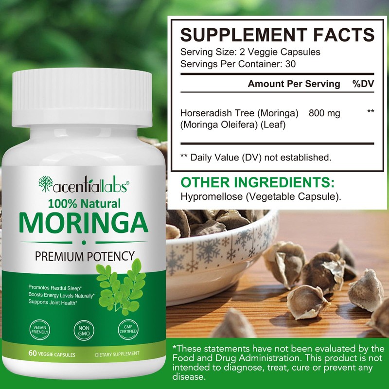 Moringa Capsules, Organic Moringa Tablets 800mg, Pure Moringa Leaf Extract