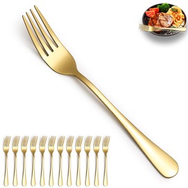 ReaNea Gold Dinner Forks 12 Pieces, Stainless Steel Titanium Gold Plating Table Forks for Home, Restaurant, Wedding, Parties, Events, Daily Use