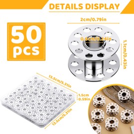 LOKUNN 50 Pcs Metal Bobbins, Metal Sewing Machine Bobbins Metal Bobbins for Sewing Machine with Bobbin Case, Sa156 Bobbins, Bobbins Class 15, Bobbins for Sewing Machine