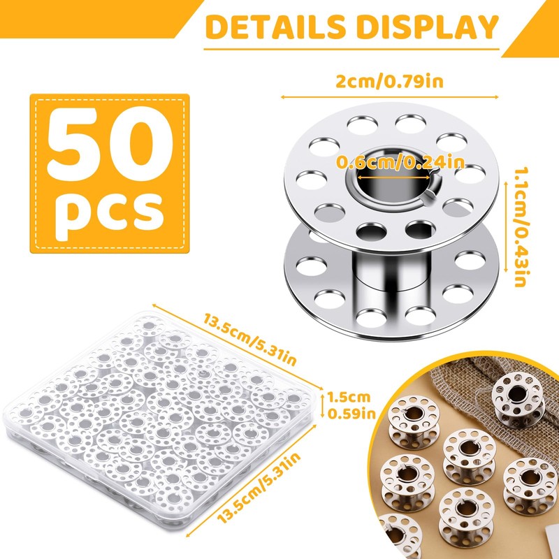 LOKUNN 50 Pcs Metal Bobbins, Metal Sewing Machine Bobbins Metal