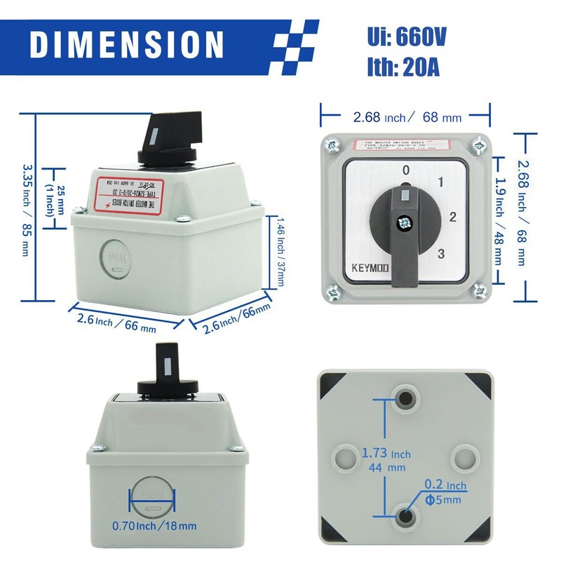 20A Rotary Changeover Switch with Box, 660V 4 Position 2
