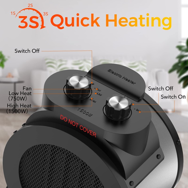 Elevoke Space Heaters for Indoor Use, 1500W PTC Electric Heater
