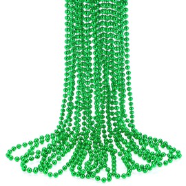 JOYIN 12 PCS Mardi Gras Beads Necklace, Green Bead Necklace Metallic Colors Necklaces Set for Mardi Gras Party Favors Supplies, Costume Accessories, Masquerade Decorations