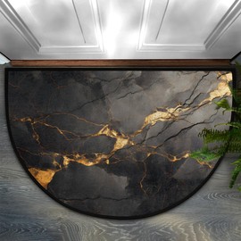Eizlang Half Round Door Mat Non Slip Bath Mats Half Circle Front Porch Rugs Funny Shower Mat for Living Room Bedroom Kitchen Bathroom Home Decor Gifts Black Gold Marble(112)