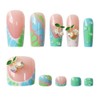 48Pcs Ombre Green French Tips Press on Toenails Long Square