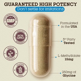 Teraputics L-Methylfolate 15mg | 120 Vegan Capsules | Premium | 5-MTHF Active Methyl Folate Supplement for Mood Homocysteine Methylation – Non-GMO Gluten-Free, No Fillers - Folic Acid Brain Support