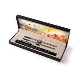 Deluxe Scripture Pens - Strength & Honor, Triangle Barrel Ballpoint Pen With Extra Blue & Black Ink, Inspirational Christian Pens with Gift Box, Gifts For Christian Men, Women & Pastor Gifts