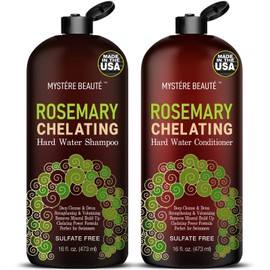 MYSTÈRE BEAUTÉ Rosemary Chelating Shampoo and Conditioner Set – Sulfate Free Hard Water Hair Care with Biotin, Keratin & Tea Tree – Clarifying & Strengthening Duo for Hair Growth – 16 oz Each