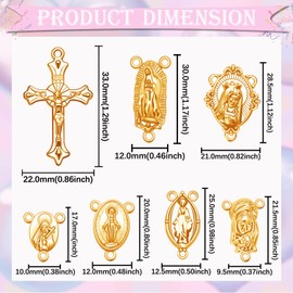 60Pcs/30Sets Rosary Making Kits Supplies Religion Cross and Center Medal Charms Jesus Crucifix Oval Alloy Pendant for Diy Prayer Necklace Catholic Jewelry