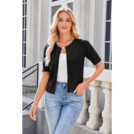Newshows Women's Cardigans Summer Short Sleeve Lightweight Buttons Cardigan Elegant Bolero Wrap Shrugs Top for Dress, black, XL