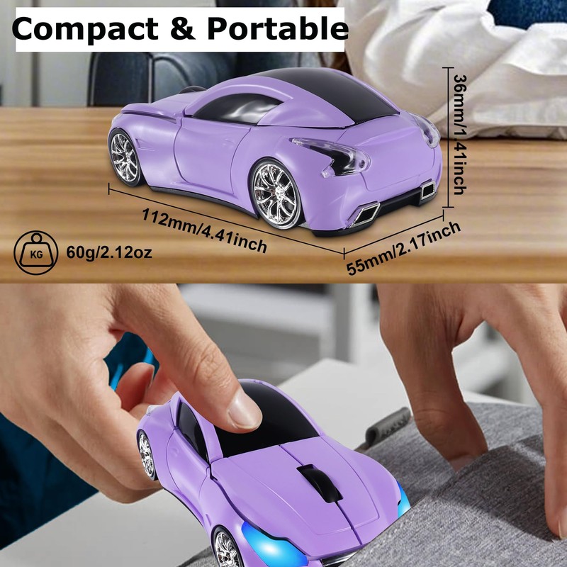 Wireless Mouse Cute Sport Purple Car Mice,Small Portable Lightweight Optical