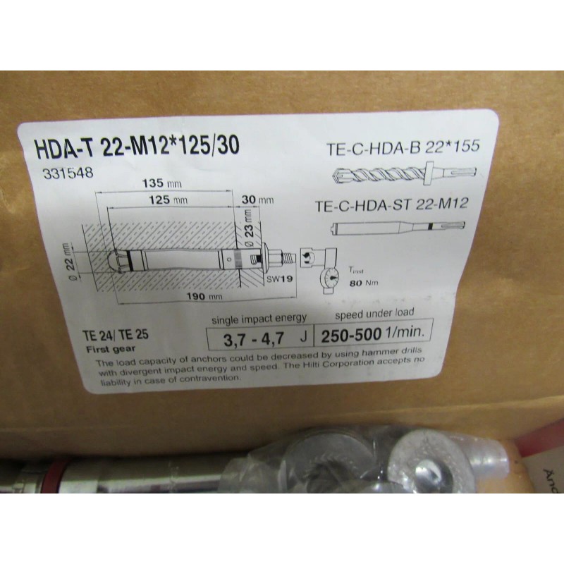 Hilti 8 Pcs: Undercut Concrete Anchor HDA-T M12 x 125/30