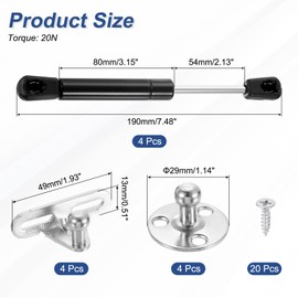 sourcing map 4Pcs Lid Support Hinges, 6 Inch 20N Gas Struts Soft Close Folding Lid Stay Hinges Lift Support Slow Lowering Pneumatic Lid Buffer for Cabinet Closet Wardrobe, Black