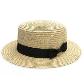Ayliss Women Summer Short Brim Straw Fedora Hat With Bow-Tie Band, One Size, Beige