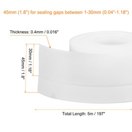 HARFINGTON Weather Stripping Door Seal 16.4ft x 45mm TPE Seal Strip for Door Draft Stopper Adhesive Tape Window House Shower Glass Gaps, White