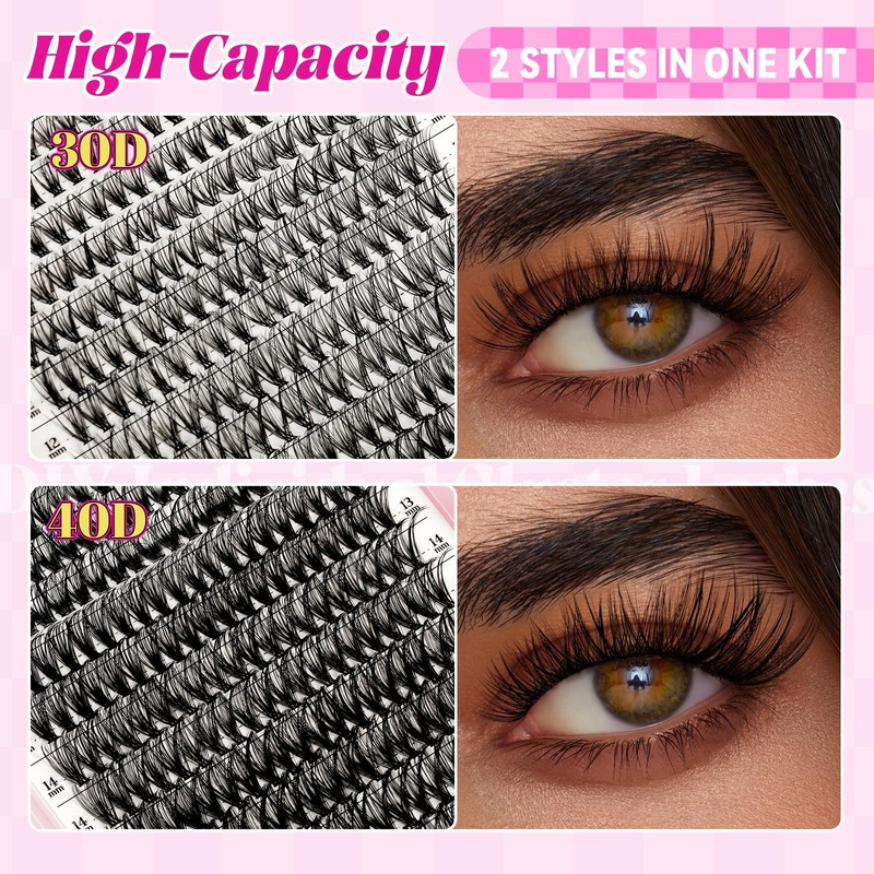WLF Lash Clusters, 640 Pcs 2 Style 30D+40D Natural Cluster