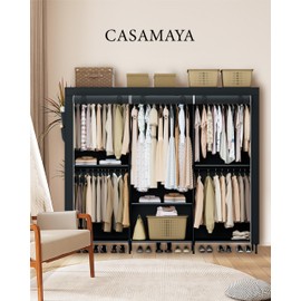CASAMAYA Portable Closet, 81.5 Inch Extra Large Capacity Wardrobe Closet with Cover, Clothes Storage Organizer with Shelves and 5 Hanging Rods, Easy to Assembly, Black PCT136B01