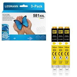 LOSMANN 3 x Yellow Printer Cartridges Compatible with Canon CLI-581 XXL Y for Pixma TS6350 TS6150 TS8150 TS8250 TS6250 TS705 TS705a TS8151 TS6151 TS8152 TS8300 TS9150 TS9155 TTS9550 TR7550 TR8550