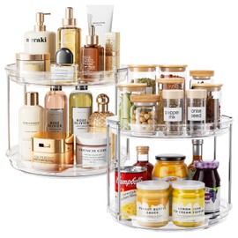 LAMU 2 Pack 2 Tier Lazy Susan Turntable Organizer 10.6'' Rotating Spice Rack Organization for Cabinet, Kitchen Pantry Organizer, Countertop, Spining Makeup Organizer for Bathroom Vanity, Clear