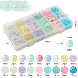 KINGSHINE 360pcs 8mm Glass Beads for Jewelry Making, 18 Colors Round Crystal Beads for Bracelet Jewelry Making, Crackle Glass Beads, Jade Glass Beads for DIY Supplies Necklace Earring (Style 2)
