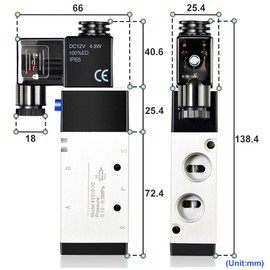 ERGAOBOY 3/8 Inch BSP 12 V Single Coil, Pilot Controlled, Electric Solenoid Valve with 2 Positions and 5-Way Connection (4V310 08)