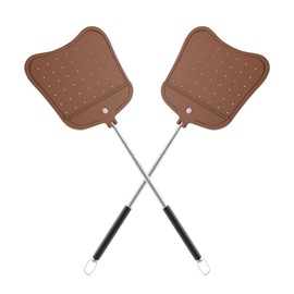 Foxany Leather Fly Swatter, Telescopic Fly Swatters Heavy Duty Set, Flexible Manual Flyswatters, Extendable Swatter with Stainless Steel Handle for Indoor Outdoor, 2 Pack