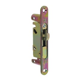 FPL #3-45-S Sliding Glass Door Replacement Mortise Lock with Security Adapter Plate, 5-3/8” Screw Holes, 45 Degree Keyway- YZD Plating