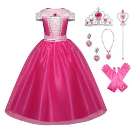 Exyesok - Disfraz de princesa para niñas pequeñas, fiesta de Halloween, cumpleaños, cosplay, Rosado, 4-5T
