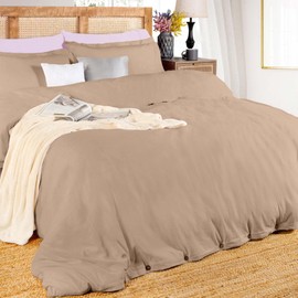 Superior Cotton Linen Duvet Cover Set, Chic Decor for Bedroom, Includes 1 Duvet Cover with Button Closure, 2 Pillow Shams, Soft, Lightweight Aesthetic Bedding Essentials, California King/King, Tan
