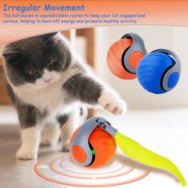 Smart Ball Cat Toy 3.0 - Automatic Self-Moving Interactive Cat Toy with USB Charging, 4 Play Modes & Replaceable Tail for Indoor Cats - Boredom Relief for Indoor Kittens (Blue)