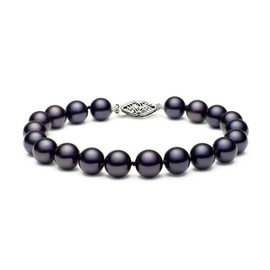 Black Freshwater Cultured Pearl Bracelet AAAA Quality with Sterling Silver Clasp (7.5-8mm), 7.5"