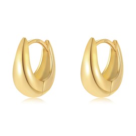 STAYLOVE Small Chunky Gold Hoops Teardrop Huggie Earrings Hypoallergenic 14k Gold Plated Oval Thick Hoop Earrings for Women