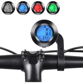 Dricar Bike Computer Wireless, 3 Color LCD Backlight Round Bicycle Speedometer, Multifunctional Waterproof Bike Odometer Speedometer for Tracking Distance Speed Time Temperature