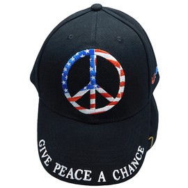 Trade Winds Give Peace A Chance USA America Peace Sign Black 100% Cotton Adjustable Embroidered Baseball Cap Hat