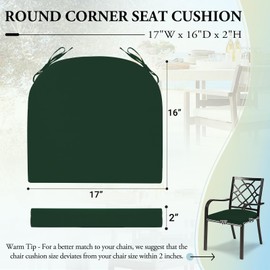 Wellsin Outdoor Chair Cushions for Patio Furniture, 3-Year Color Fastness Patio Chair Cushions Set of 4, Water Resistant Round Corner Outdoor Seat Cushions 17"X16"X2", Forest Green