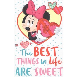 Minnie Mouse Holding A Box of Chocolate Happy Valentine's Day Greeting Card - The Best Things in Life Are Sweet - Like Chocolate...and Valentine's Day...and YOU! Hope Your Valentine's Day Is As Sweet As You!