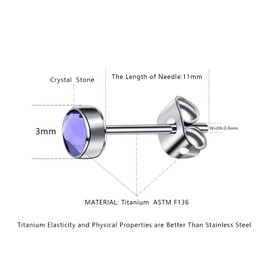 G23 Titanium Stud Earrings for Women, Men, Girls, Hypoallergenic, Nickel Free, 3 mm / 4 mm / 5 mm / 7 mm Crystal Earrings, Birthday Gift, Titanium, Crystal
