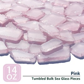 QYGL Sea Glass for Crafts - 14oz Pink Seaglass Pieces - Vase Filler and Aquarium Ornament, DIY Craft Supplies for Art, Beach Weddings, and Home Decor, Flat Frosted Dyed Color Stone