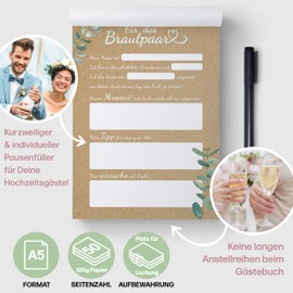 CreativeRobin Wedding game and guest book cards for 50 guests • in a handy A5 notepad for tearing off