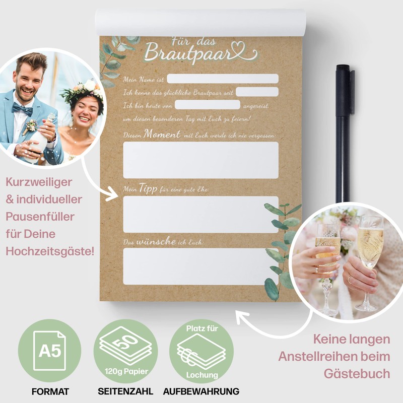 CreativeRobin Wedding game and guest book cards for 50 guests