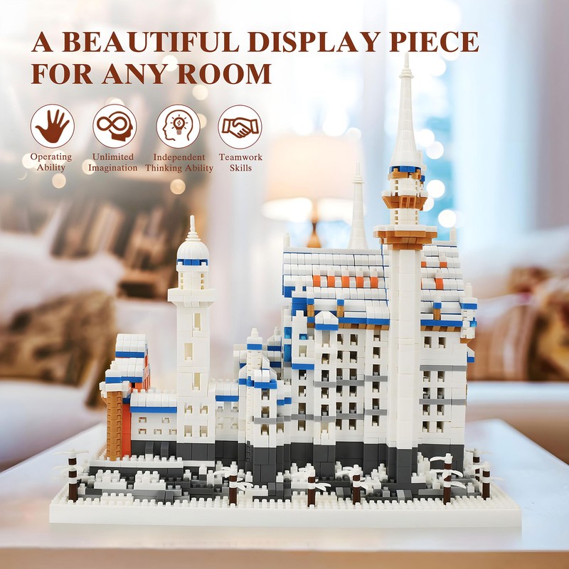 Seyaom Germany Swan Stone Castle Mini Bricks Kit, Light-Up World