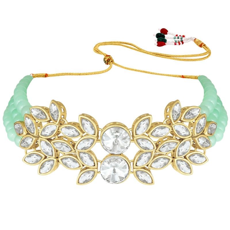 Aheli Bridal Crystal Pearl Gargantilla Collar con pendientes de caída
