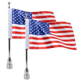 MASION 2 Pcs Motorcycle Flag 6" x 10" Flag Red American Flag for Harley Davidson Yamaha Honda Goldwing CB VTX CBR Chrome Stainless Steel Flagpole fit 1/2 Motorcycle Luggage Rack