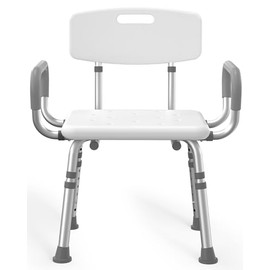 HOMLAND Indoor Shower Stool with Armrests and Backrest - Shower Stool for Bathtubs, Height Adjustable Safety Shower Stool for Seniors, Adults and Disabled Persons