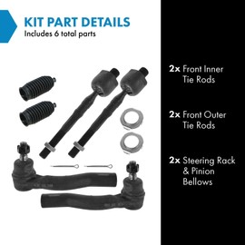 TRQ Front Driver & Passenger Side Inner & Outer Steering Kit Steering Rack & Pinion Bellow Tie Rod Compatible with 2006-2012 Ford Fusion 2007-2012 Lincoln MKZ 2006 Zephyr 2006-2009 Mercury Milan