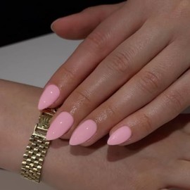 Kqueenest Uñas Postizas Cortas De Almendra De Color Rosa Bebé, 30 Piezas De Uñas Postizas Gruesas Cortas, Uñas Acrílicas De Color Sólido Brillante, Uñ